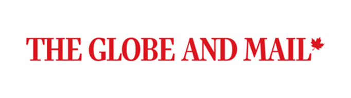 The official logo for "THE GLOBE AND MAIL" in bold red capital letters with a small red maple leaf at the end.