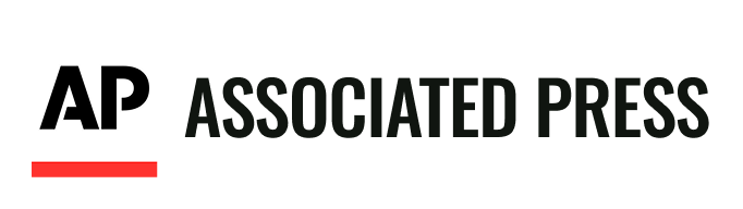 The official logo for "AP ASSOCIATED PRESS" in bold black capital letters with a thick red underline beneath the "AP."