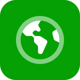 A bright green rounded square icon containing a white line-art illustration of a globe showing the Western Hemisphere.