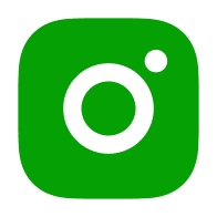 A bright green Instagram camera logo icon on a transparent checkered background.